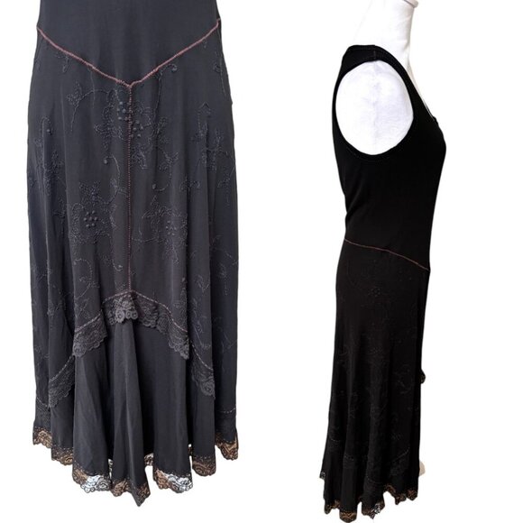 90'S VINTAGE Rozae Nichols Black Lace Whimsy Goth Midi Dress size Medium - Picture 4 of 6